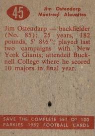 1952 Parkhurst CFL #45 Jim Ostendarp Back