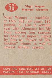 1952 Parkhurst CFL #56 Virgil Wagner Back
