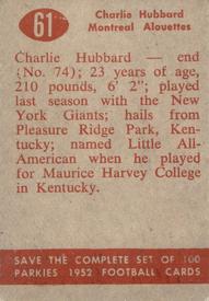 1952 Parkhurst CFL #61 Charlie Hubbard Back