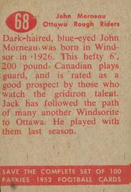 1952 Parkhurst CFL #68 John Morneau Back