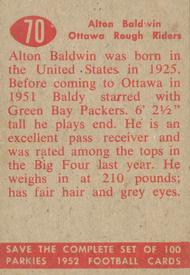 1952 Parkhurst CFL #70 Alton Baldwin Back