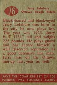 1952 Parkhurst CFL #76 Gerry Lefebvre Back