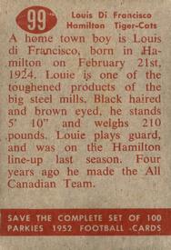 1952 Parkhurst CFL #99 Louie DiFrancesco Back