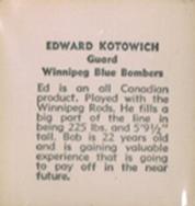 1956 Parkhurst CFL #31 Edward Kotowich Back