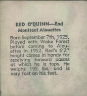 1956 Parkhurst CFL #47 Red O'Quinn Back