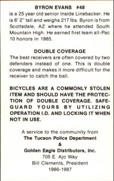 1986 Arizona Wildcats Police #NNO Byron Evans Back