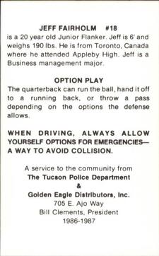 1986 Arizona Wildcats Police #NNO Jeff Fairholm Back