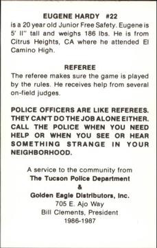 1986 Arizona Wildcats Police #NNO Eugene Hardy Back