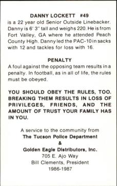 1986 Arizona Wildcats Police #NNO Danny Lockett Back