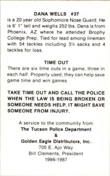 1986 Arizona Wildcats Police #NNO Dana Wells Back