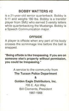 1987 Arizona Wildcats Police #NNO Bobby Watters Back