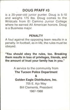 1987 Arizona Wildcats Police #NNO Doug Pfaff Back