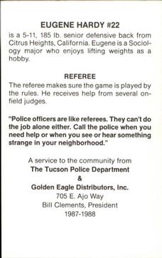 1987 Arizona Wildcats Police #NNO Eugene Hardy Back
