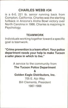 1987 Arizona Wildcats Police #NNO Charles Webb Back