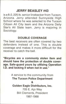 1987 Arizona Wildcats Police #NNO Jerry Beasley Back