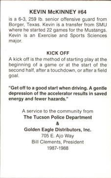 1987 Arizona Wildcats Police #NNO Kevin McKinney Back