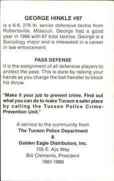 1987 Arizona Wildcats Police #NNO George Hinkle Back