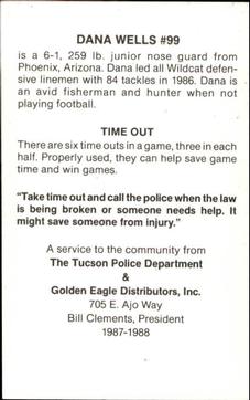 1987 Arizona Wildcats Police #NNO Dana Wells Back