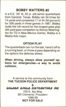 1988 Arizona Wildcats Police #NNO Bobby Watters Back