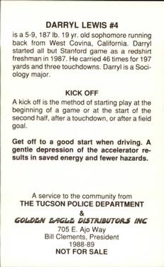 1988 Arizona Wildcats Police #NNO Darryll Lewis Back