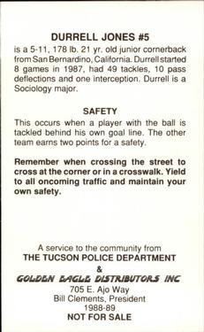 1988 Arizona Wildcats Police #NNO Durrell Jones Back