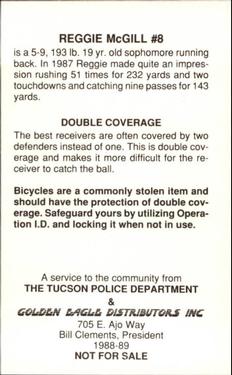 1988 Arizona Wildcats Police #NNO Reggie McGill Back