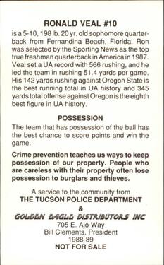 1988 Arizona Wildcats Police #NNO Ronald Veal Back