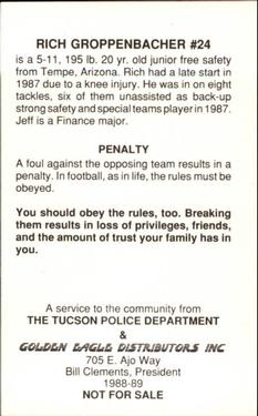 1988 Arizona Wildcats Police #NNO Rich Groppenbacher Back