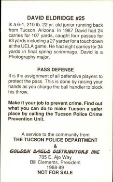 1988 Arizona Wildcats Police #NNO David Eldridge Back