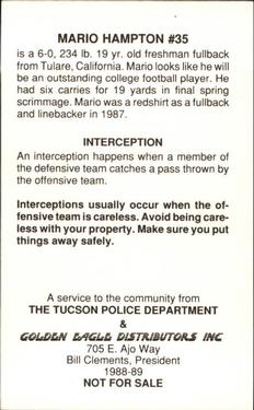 1988 Arizona Wildcats Police #NNO Mario Hampton Back