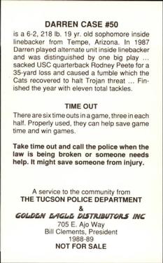 1988 Arizona Wildcats Police #NNO Darren Case Back