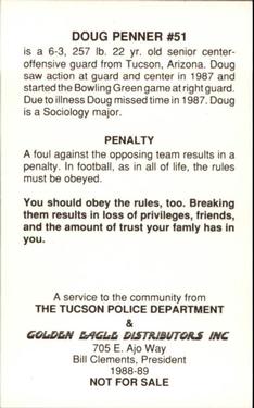 1988 Arizona Wildcats Police #NNO Doug Penner Back