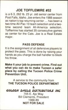1988 Arizona Wildcats Police #NNO Joe Tofflemire Back
