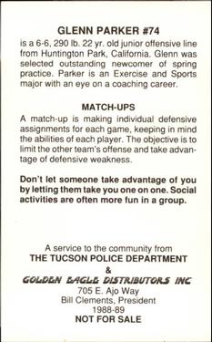 1988 Arizona Wildcats Police #NNO Glenn Parker Back
