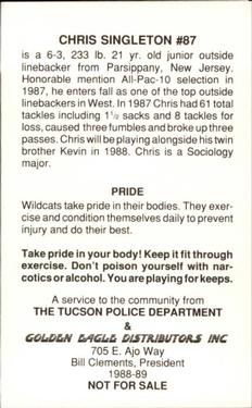 1988 Arizona Wildcats Police #NNO Chris Singleton Back