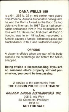 1988 Arizona Wildcats Police #NNO Dana Wells Back