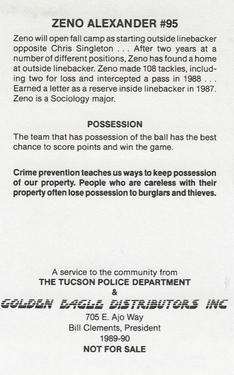 1989 Arizona Wildcats Police #NNO Zeno Alexander Back