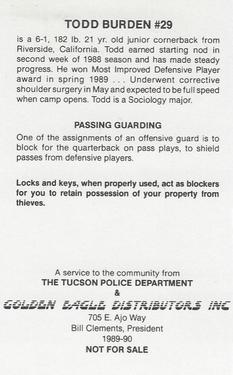 1989 Arizona Wildcats Police #NNO Todd Burden Back