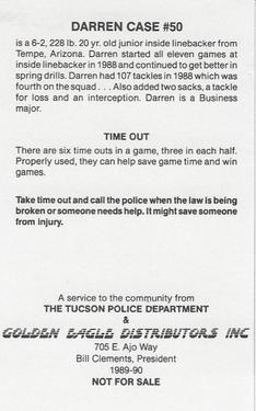1989 Arizona Wildcats Police #NNO Darren Case Back