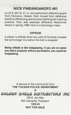 1989 Arizona Wildcats Police #NNO Nick Fineanganofo Back