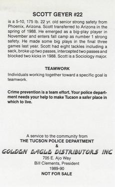 1989 Arizona Wildcats Police #NNO Scott Geyer Back