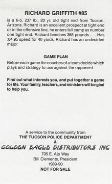 1989 Arizona Wildcats Police #NNO Rich Griffith Back