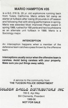 1989 Arizona Wildcats Police #NNO Mario Hampton Back