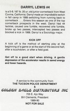 1989 Arizona Wildcats Police #NNO Darryll Lewis Back