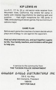 1989 Arizona Wildcats Police #NNO Kip Lewis Back