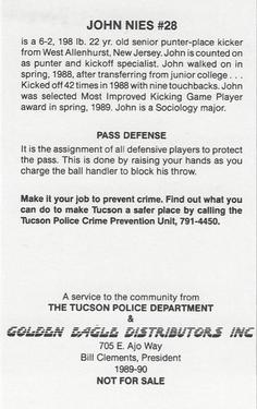 1989 Arizona Wildcats Police #NNO John Nies Back