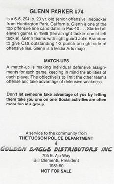 1989 Arizona Wildcats Police #NNO Glenn Parker Back