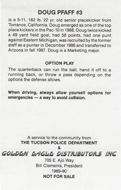 1989 Arizona Wildcats Police #NNO Doug Pfaff Back