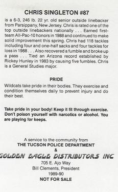 1989 Arizona Wildcats Police #NNO Chris Singleton Back