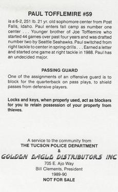 1989 Arizona Wildcats Police #NNO Paul Tofflemire Back